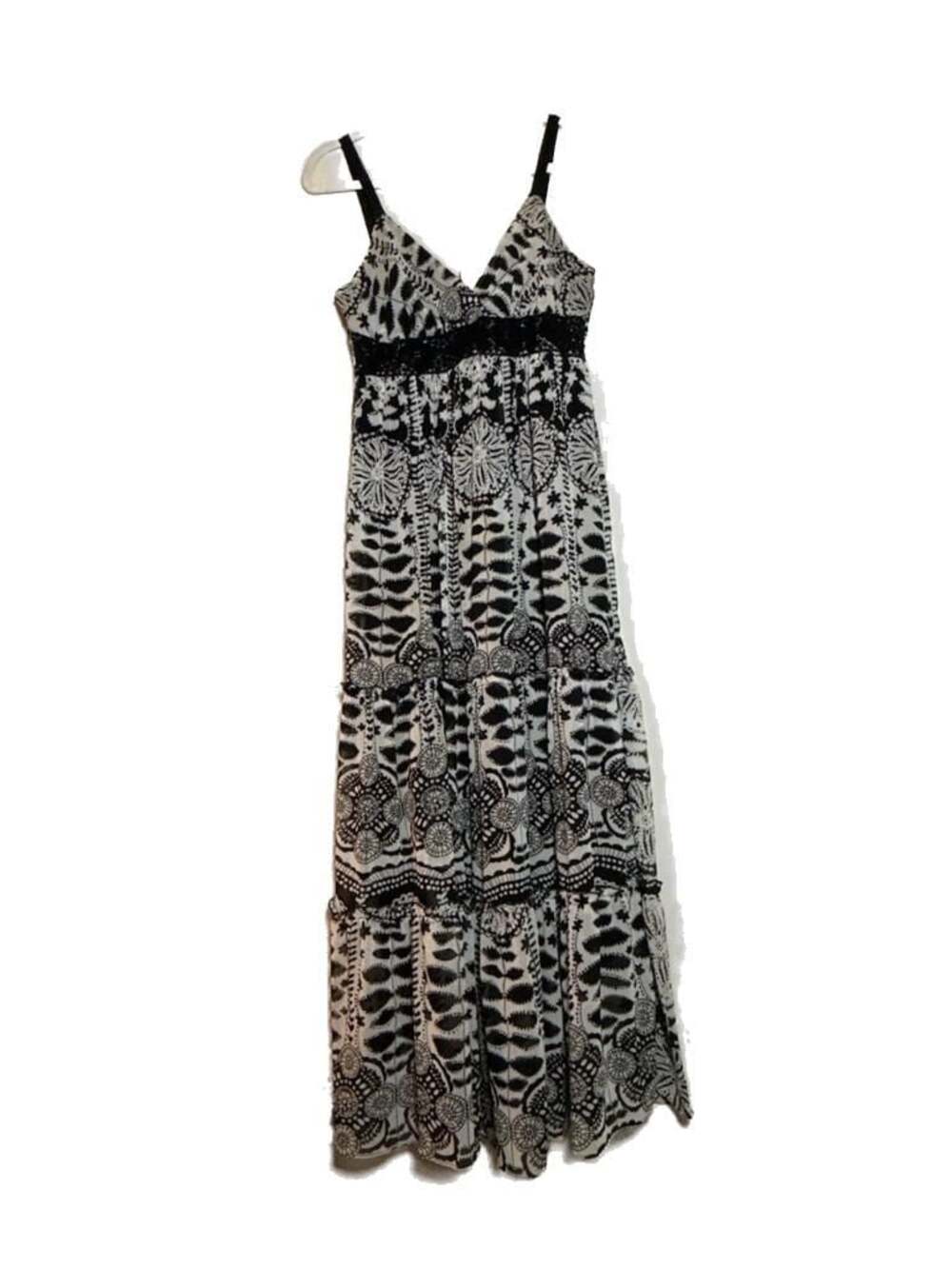 Alyn Paige New York Black and White Patterned Tiered Maxi Dress